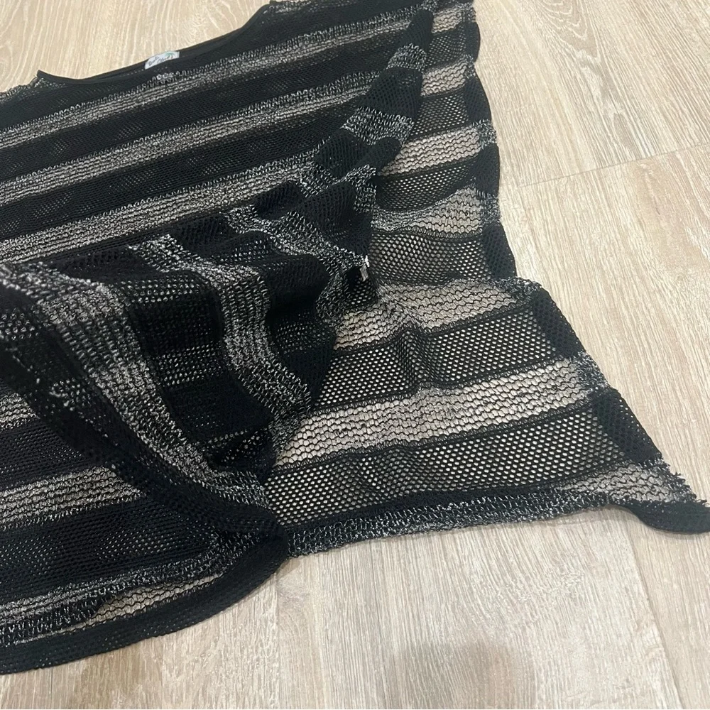 Bali Club Beach Coverup Black and White Sheer Striped Mesh Top Small